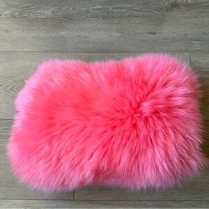 Genuine Shearling Fur Dyed Pink Fluffy Small Pillow